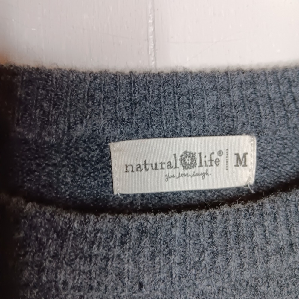 Natural Life Intarsia Icon Sweater M Charcoal Daisy Boxy Pullover Crew Neck Cozy - Picture 6 of 10